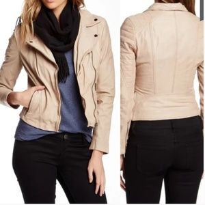 Muubaa Indus Beige Leather Biker Jacket